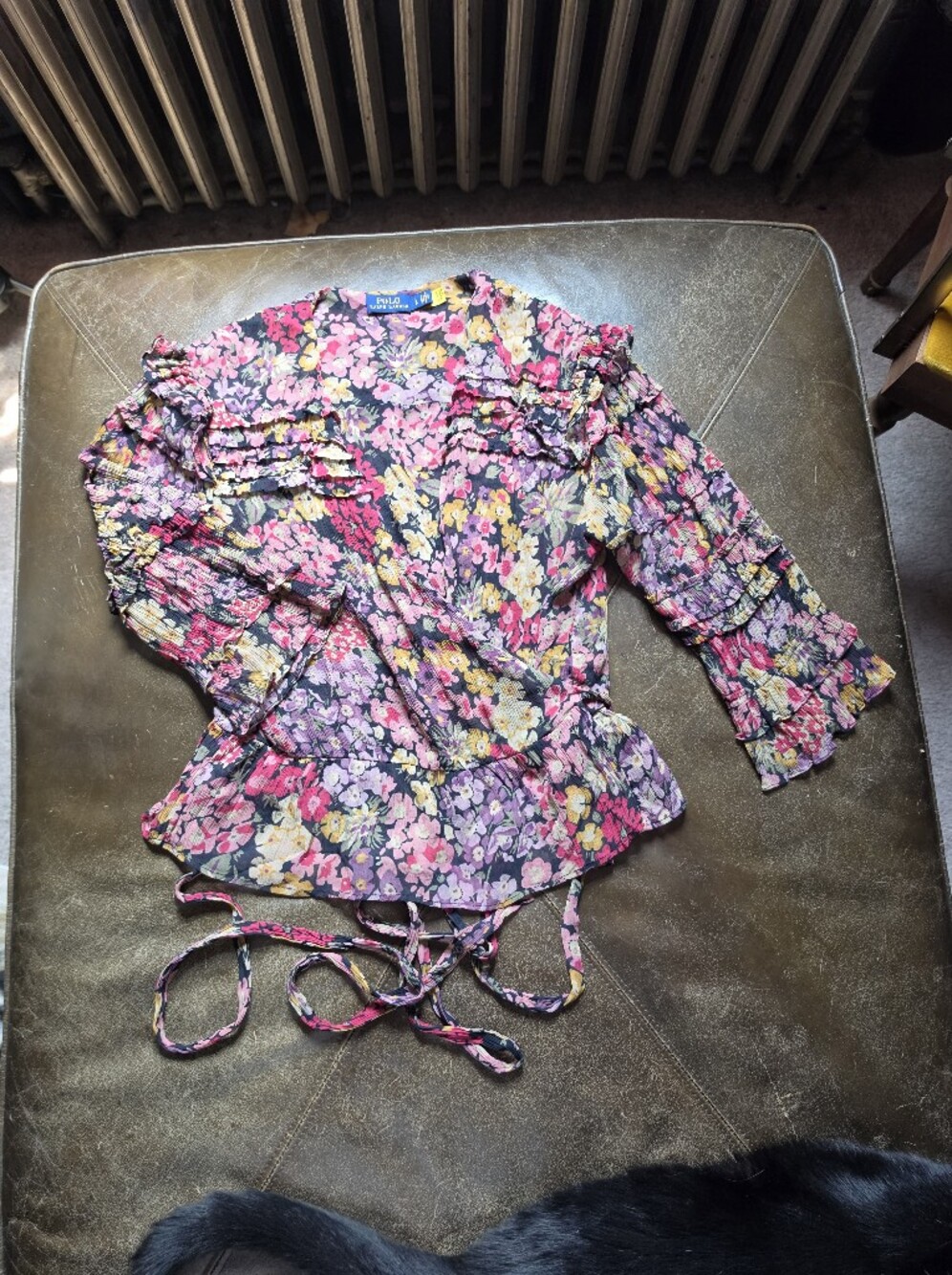 Ralph Lauren Floral Smocked Wrap Blouse L
